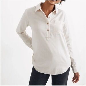 Madewell Cream Long-Sleeve Button Henley Shirt Cotton